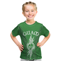 Personalised Guam Kid T Shirt Chamoro Latte Stone Mix Tropical - Green LT7 Green - Polynesian Pride