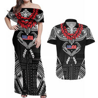 Personalized Talofa Samoa Couples Matching Off Shoulder Maxi Dress and Hawaiian Shirt Ulafala With Toa Nifo'oti - Black