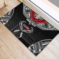 Personalized Talofa Samoa Rubber Doormat Ulafala With Toa Nifo'oti - Black