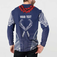 Personalized Talofa Samoa Button Sweatshirt Ulafala With Toa Nifo'oti - Blue