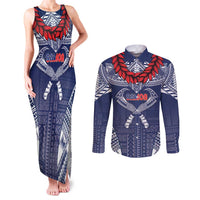 Personalized Talofa Samoa Couples Matching Tank Maxi Dress and Long Sleeve Button Shirt Ulafala With Toa Nifo'oti - Blue