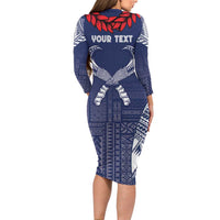 Personalized Talofa Samoa Family Matching Long Sleeve Bodycon Dress and Hawaiian Shirt Ulafala With Toa Nifo'oti - Blue