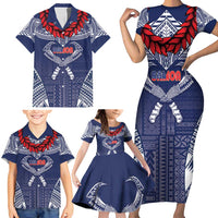 Personalized Talofa Samoa Family Matching Short Sleeve Bodycon Dress and Hawaiian Shirt Ulafala With Toa Nifo'oti - Blue