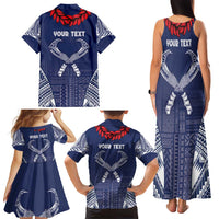 Personalized Talofa Samoa Family Matching Tank Maxi Dress and Hawaiian Shirt Ulafala With Toa Nifo'oti - Blue