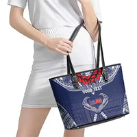 Personalized Talofa Samoa Leather Tote Bag Ulafala With Toa Nifo'oti - Blue