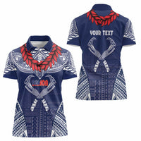 Personalized Talofa Samoa Women Polo Shirt Ulafala With Toa Nifo'oti - Blue