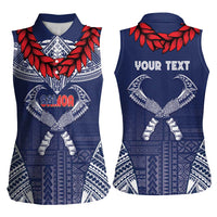 Personalized Talofa Samoa Women Sleeveless Polo Shirt Ulafala With Toa Nifo'oti - Blue