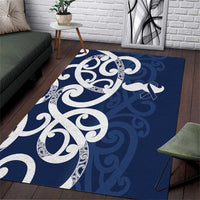 New Zealand Maori Mo Bros Area Rug Blue Ribbon With Koru Kowhaiwhai - Polynesian Pride