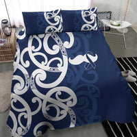 New Zealand Maori Mo Bros Bedding Set Blue Ribbon With Koru Kowhaiwhai - Polynesian Pride