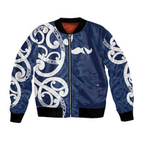 New Zealand Maori Mo Bros Bomber Jacket Blue Ribbon With Koru Kowhaiwhai - Polynesian Pride