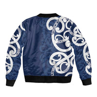 New Zealand Maori Mo Bros Bomber Jacket Blue Ribbon With Koru Kowhaiwhai - Polynesian Pride