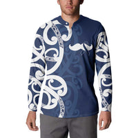New Zealand Maori Mo Bros Button Sweatshirt Blue Ribbon With Koru Kowhaiwhai - Polynesian Pride