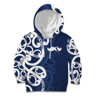 New Zealand Maori Mo Bros Kid Hoodie Blue Ribbon With Koru Kowhaiwhai - Polynesian Pride