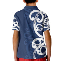 New Zealand Maori Mo Bros Kid Polo Shirt Blue Ribbon With Koru Kowhaiwhai - Polynesian Pride