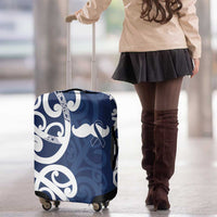 New Zealand Maori Mo Bros Luggage Cover Blue Ribbon With Koru Kowhaiwhai - Polynesian Pride