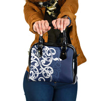 New Zealand Maori Mo Bros Shoulder Handbag Blue Ribbon With Koru Kowhaiwhai - Polynesian Pride