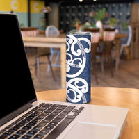 New Zealand Maori Mo Bros Skinny Tumbler Blue Ribbon With Koru Kowhaiwhai - Polynesian Pride