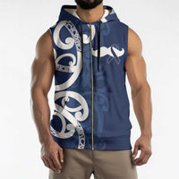New Zealand Maori Mo Bros Sleeveless Zip Hoodie Blue Ribbon With Koru Kowhaiwhai LT7 - Polynesian Pride