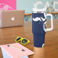 New Zealand Maori Mo Bros Tumbler With Handle Blue Ribbon With Koru Kowhaiwhai - Polynesian Pride