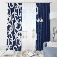 New Zealand Maori Mo Bros Window Curtain Blue Ribbon With Koru Kowhaiwhai - Polynesian Pride