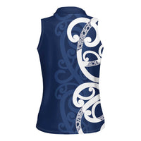 New Zealand Maori Mo Bros Women Sleeveless Polo Shirt Blue Ribbon With Koru Kowhaiwhai - Polynesian Pride