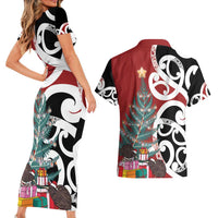 New Zealand Silver Fern Christmas Tree Couples Matching Short Sleeve Bodycon Dress and Hawaiian Shirt Meri Kirihimete LT7 - Polynesian Pride