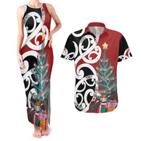 New Zealand Silver Fern Christmas Tree Couples Matching Tank Maxi Dress and Hawaiian Shirt Meri Kirihimete LT7 Red - Polynesian Pride