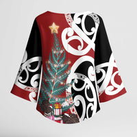 New Zealand Silver Fern Christmas Tree Kimono Sleeve Blouse Meri Kirihimete - Polynesian Pride