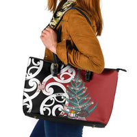 New Zealand Silver Fern Christmas Tree Leather Tote Bag Meri Kirihimete - Polynesian Pride