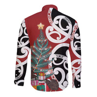 New Zealand Silver Fern Christmas Tree Long Sleeve Button Shirt Meri Kirihimete - Polynesian Pride