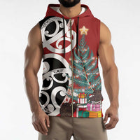 New Zealand Silver Fern Christmas Tree Sleeveless Zip Hoodie Meri Kirihimete - Polynesian Pride