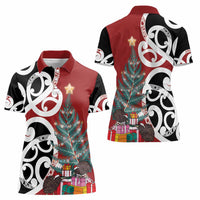New Zealand Silver Fern Christmas Tree Women Polo Shirt Meri Kirihimete - Polynesian Pride