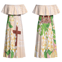 Samoa AIGA Floral Theme Couples Matching Off Shoulder Maxi Dress and Long Sleeve Button Shirt Always In God's Arms