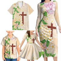 Samoa AIGA Floral Theme Family Matching Long Sleeve Bodycon Dress and Hawaiian Shirt Always In God's Arms