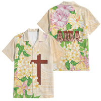 Samoa AIGA Floral Theme Family Matching Long Sleeve Bodycon Dress and Hawaiian Shirt Always In God's Arms