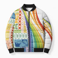 Pasifika Samoa Siapo Malu Tattoo Inspired Bomber Puffer Jacket Fa'afafine Rainbow Theme