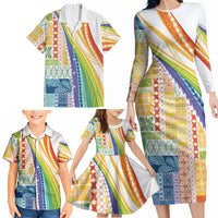 Pasifika Samoa Siapo Malu Tattoo Inspired Family Matching Long Sleeve Bodycon Dress and Hawaiian Shirt Fa'afafine Rainbow Theme