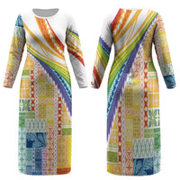 Pasifika Samoa Siapo Malu Tattoo Inspired Family Matching Long Sleeve Bodycon Dress and Hawaiian Shirt Fa'afafine Rainbow Theme