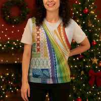 Pasifika Samoa Siapo Malu Tattoo Inspired Christmas Knitted V-Neck Vest Fa'afafine Rainbow Theme