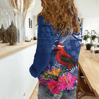 Personalized Samoa Christmas Women Casual Shirt Cardinal Honeyeater Mix Siapo