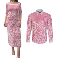 Breast Cancer Awareness Maori Couples Matching Puletasi and Long Sleeve Button Shirt Kia Kaha Kia Maia Kia Manawanui - Polynesian Pride