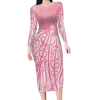 Breast Cancer Awareness Maori Family Matching Long Sleeve Bodycon Dress and Hawaiian Shirt Kia Kaha Kia Maia Kia Manawanui - Polynesian Pride