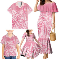 Breast Cancer Awareness Maori Family Matching Mermaid Dress and Hawaiian Shirt Kia Kaha Kia Maia Kia Manawanui - Polynesian Pride