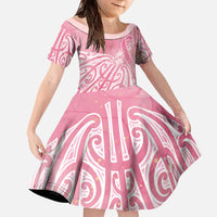 Breast Cancer Awareness Maori Family Matching Off The Shoulder Long Sleeve Dress and Hawaiian Shirt Kia Kaha Kia Maia Kia Manawanui - Polynesian Pride