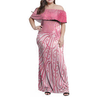 Breast Cancer Awareness Maori Family Matching Off Shoulder Maxi Dress and Hawaiian Shirt Kia Kaha Kia Maia Kia Manawanui - Polynesian Pride