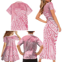 Breast Cancer Awareness Maori Family Matching Short Sleeve Bodycon Dress and Hawaiian Shirt Kia Kaha Kia Maia Kia Manawanui - Polynesian Pride