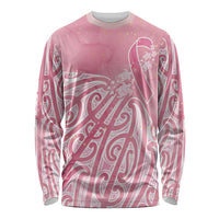 Breast Cancer Awareness Maori Long Sleeve Shirt Kia Kaha Kia Maia Kia Manawanui - Polynesian Pride