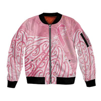 Breast Cancer Awareness Maori Sleeve Zip Bomber Jacket Kia Kaha Kia Maia Kia Manawanui - Polynesian Pride