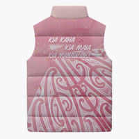 Breast Cancer Awareness Maori Sleeveless Puffer Jacket Kia Kaha Kia Maia Kia Manawanui - Polynesian Pride