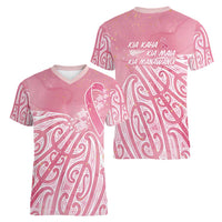 Breast Cancer Awareness Maori Women V-Neck T-Shirt Kia Kaha Kia Maia Kia Manawanui - Polynesian Pride